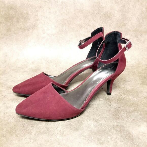 CATO Womens Size 11 Purple Fabric Slip On Pointed Toe Ankle Strap 3" Heel - Picture 3 of 10